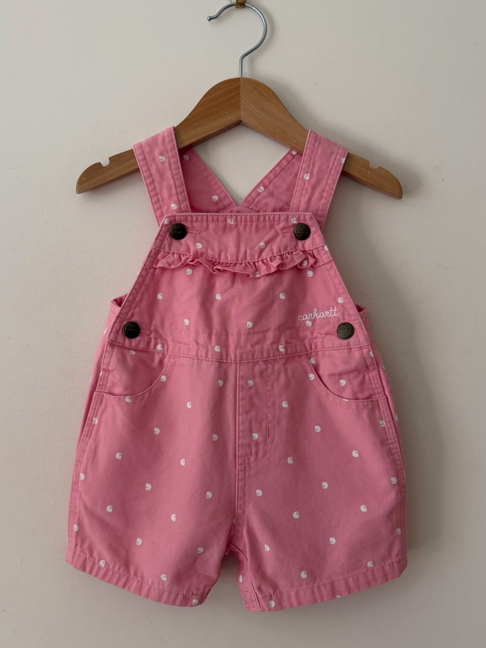 CARHARTT EUC Dusty Rose Ruffle Canvas Logo Shortalls